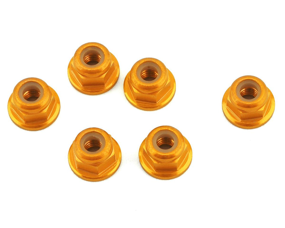 1UP Racing 3mm Aluminum Flanged Locknuts (Gold) (6)