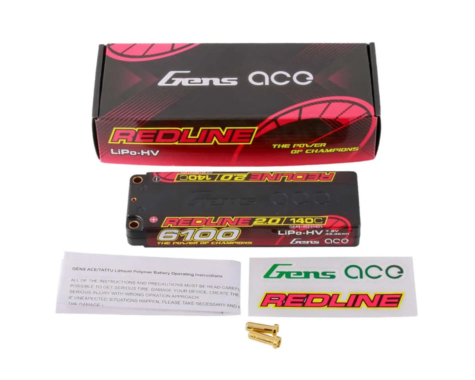 Gens Ace Redline 2.0 2S LCG LiHV Battery 140C (7.6V/6100mAh) w/5mm Bullets