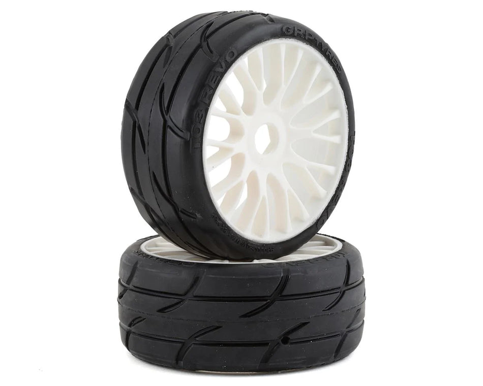 GRP Tires GT - TO3 Revo Belted Pre-Mounted 1/8 Buggy Tires (White) (2) (XB3) w/FLEX Wheel